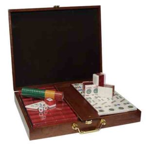 Jumbo American Red Glitter Mah Jongg Tiles in Wooden Box