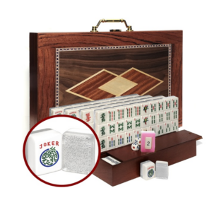 Jumbo American Silver Glitter Mah Jongg Tiles in a Wooden Box