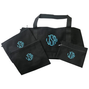 Black Canvas Tote with Cyan Thread