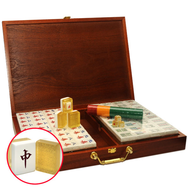 Luxury Bright Paint Wooden Mahjong Box with Custom Mahjong Tiles