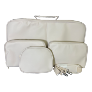 Creamy Ivory Faux Leather Removable Strap Mah Jongg Case w/Handle with Embroidery