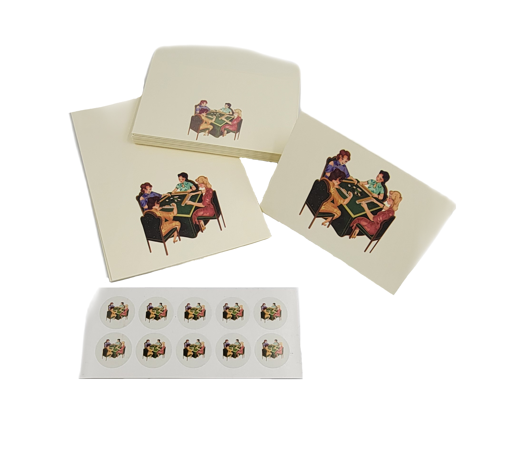 Ladies Playing Mah Jongg Notecards with Mailing Envelopes and Matching ...